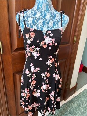 Lily Rose Mini Dress black Pink 
/Peach/White Floral Print  spaghetti straps NWT